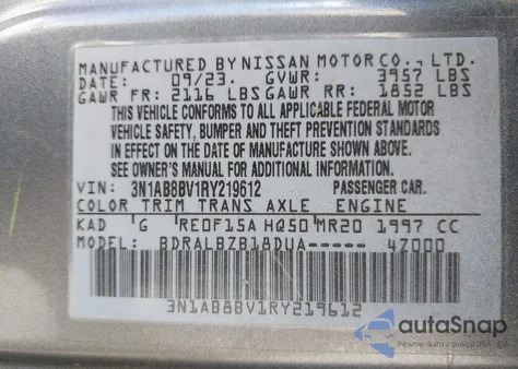 2024 Nissan Sentra S Xtronic Cvt from USA, damaged, VIN 3N1AB8BV1RY219612